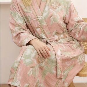 Floral Pink and Green Women's Robe